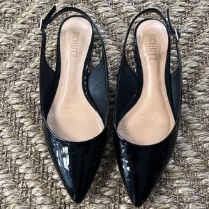 SCHUTZ patent leather sling back flats.
